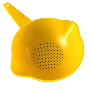 Vintage Tupperware Small 1qt Yellow Colander/Strainer with Handle